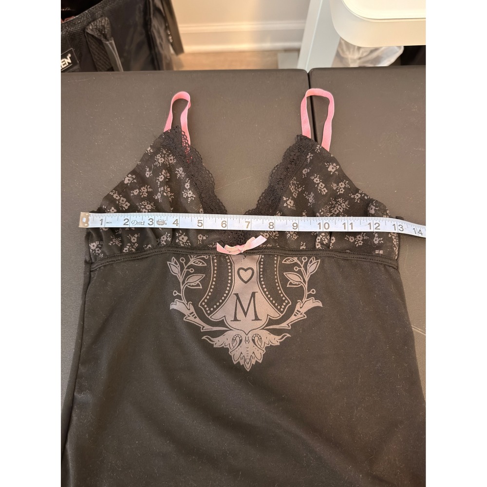 Women's Lace Trim Tank Top Black Bow Floral Babydoll Coquette Whimsigoth Small - Picture 13 of 14